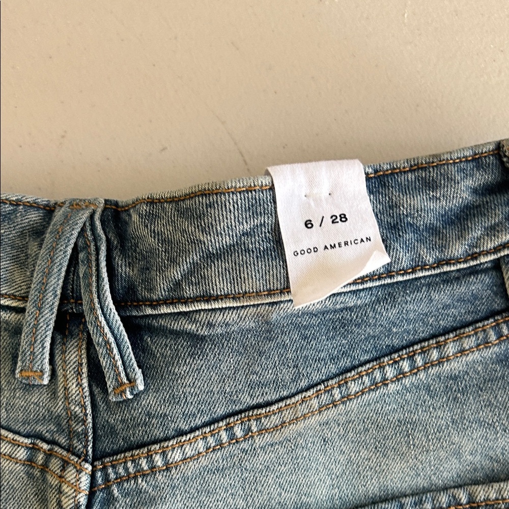 Good American Light Blue Denim Shorts with Crystal Fringe - Picture 4 of 4